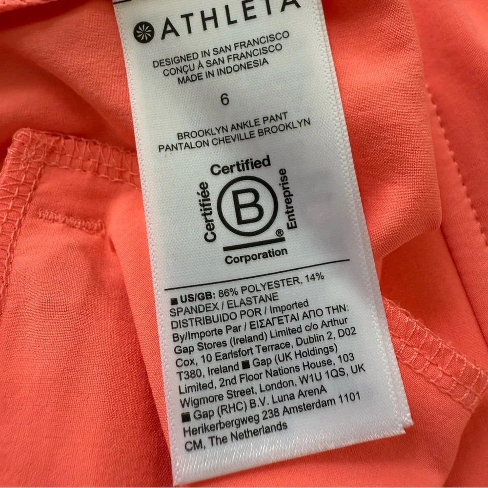 Athleta Brooklyn Ankle Pants in Peach Orange Sunset Glow, size 6